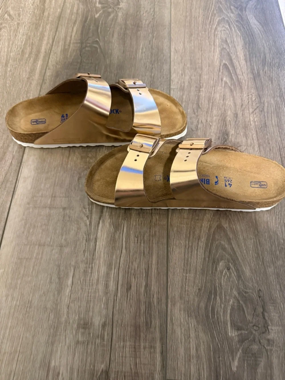 Birkenstock Arizona Metallic Rose Gold Sandal with Double Buckles - Picture 5 of 7